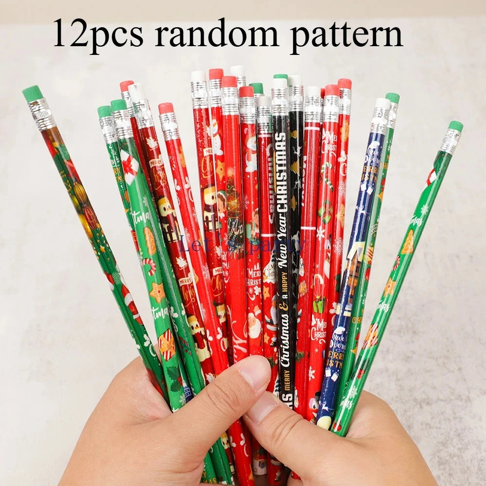 12/24Pcs Cartoon Christmas Santa Claus HB Writing Painting for Kids Christmas Theme Party Favors New Year Stationery Gift