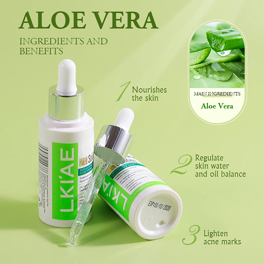 Aloe Vera Brightening Face Serum, Idea Facial Essence to Reduce Acne, with Vitamin C, Vitamin E, Moisturizing, Clean Skin, 50ml