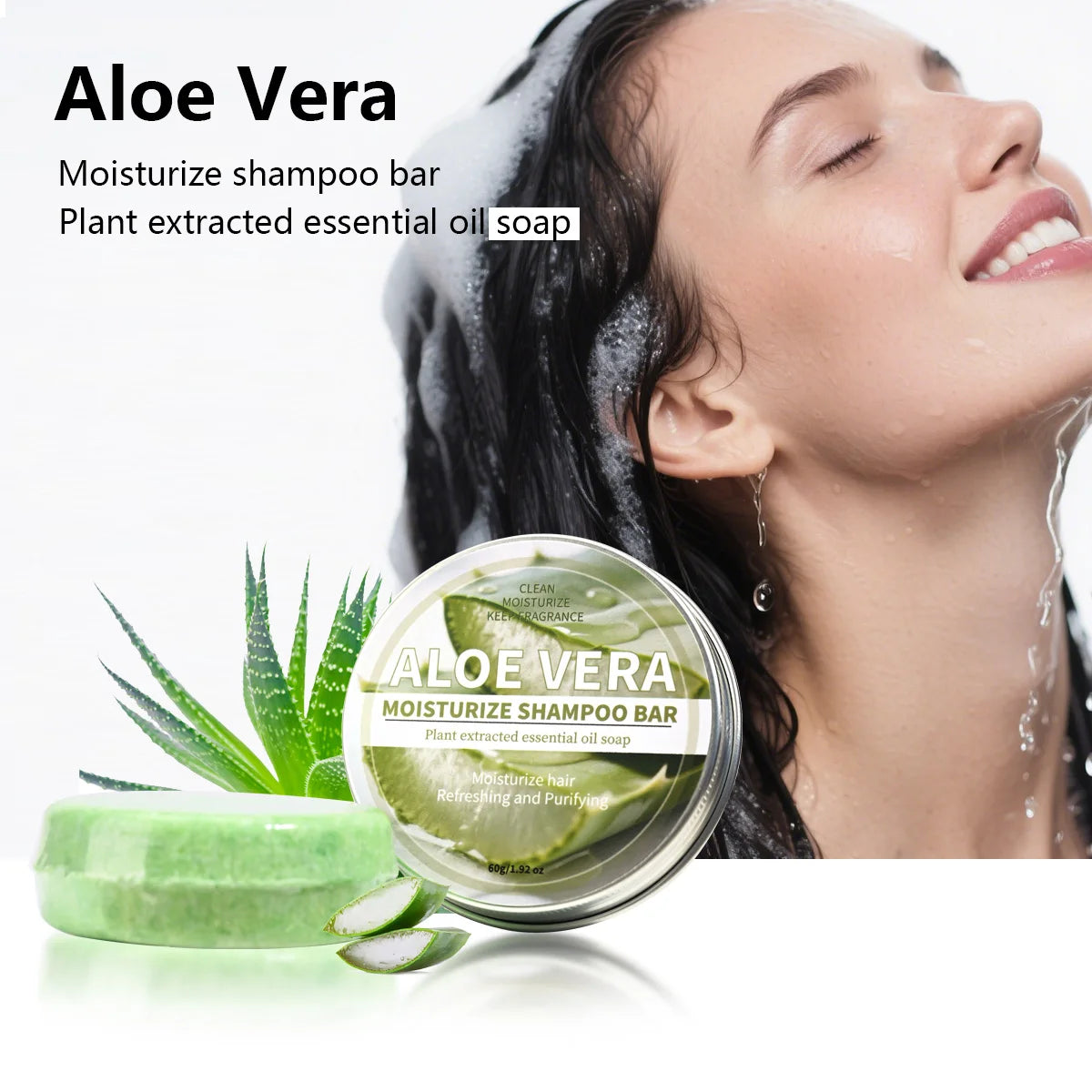 Aloe Vera Moisturizing Shampoo Bar, Plant Extract Essence Deep Cleansing Shampoo and Hair Care Soap
