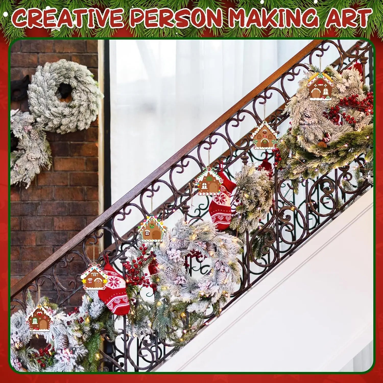 6Sets Wooden Christmas Ornaments Unfinished Wood Crafts Painting DIY Paintable Christmas Cutouts Slices for Craft with Ropes