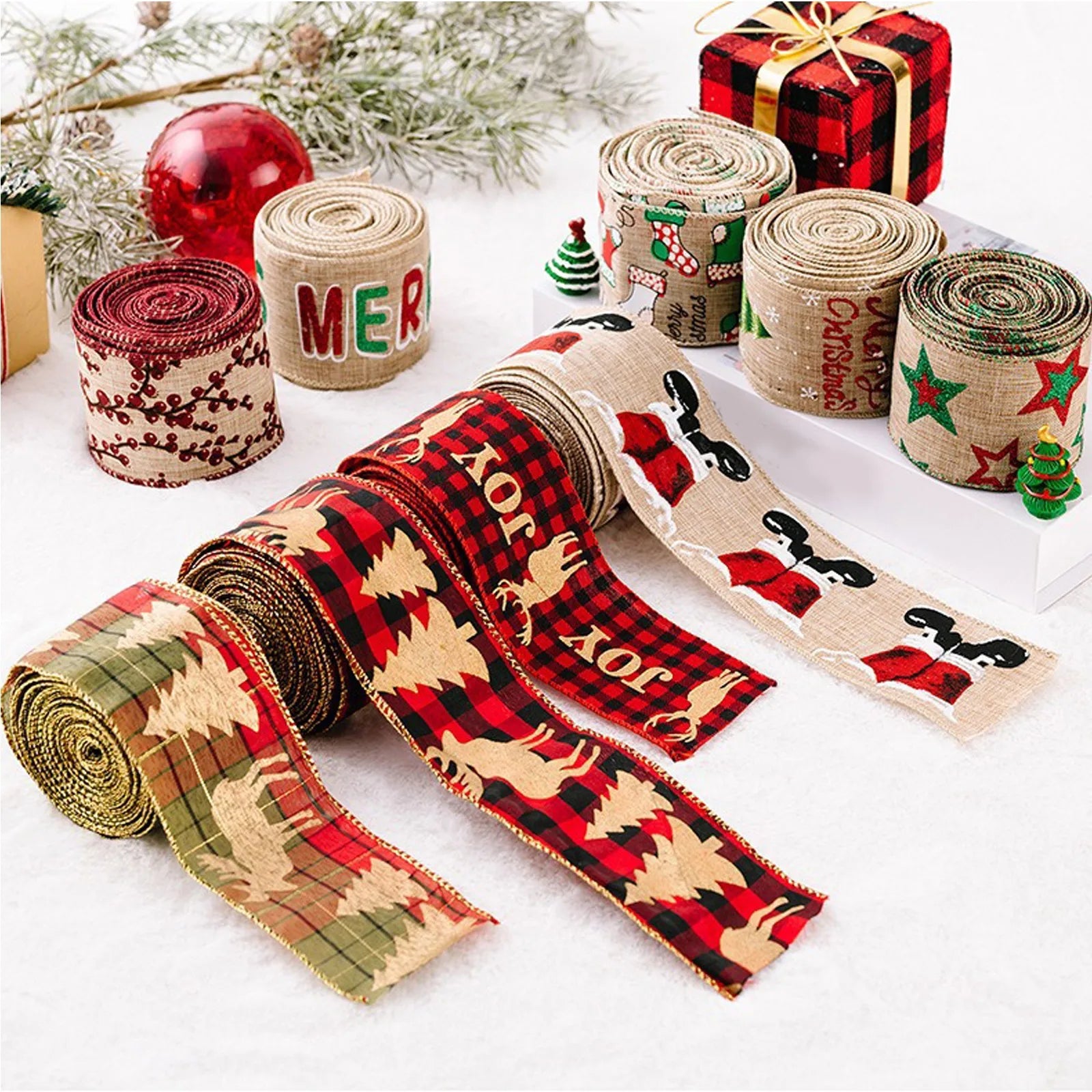 Christmas Fabric Ribbon Burlap Ribbon Christmas Tree Decor Ribbon Diy Wreath Bows Crafts Gift Wrapping Ribbon New Year Supplies