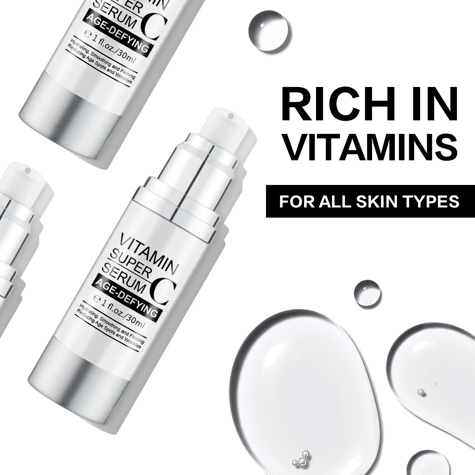 Vitamin C Super Serum 30ml Anti-Aging, Brightening & Hydrating Facial Care with Niacinamide & Hyaluronic Acid for All Skin Types