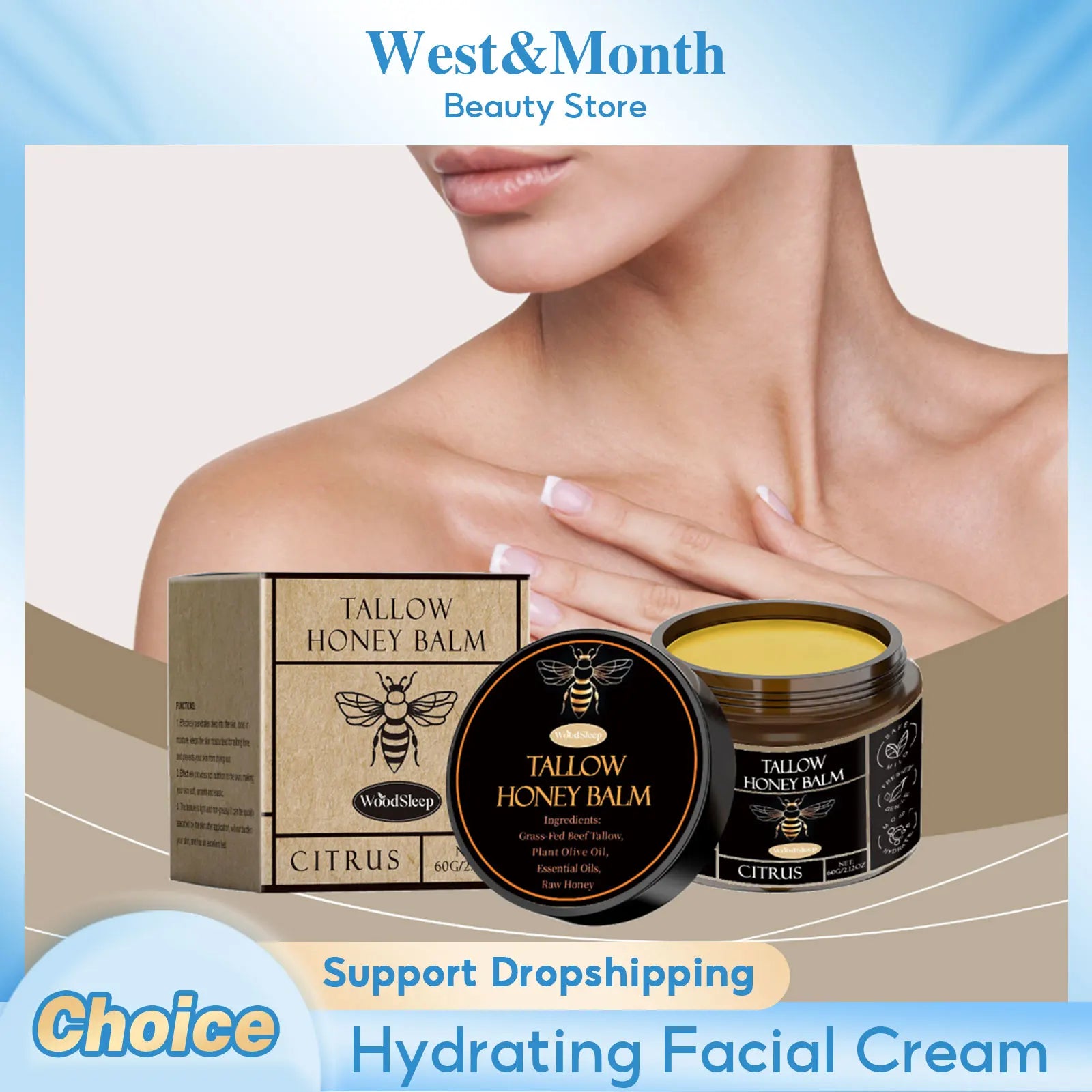 Tallow Honey Facial Balm Reduce Redness Repair Soothing Nourishing Moisturizer Improve Dryness Rough Oil Control Beauty Products