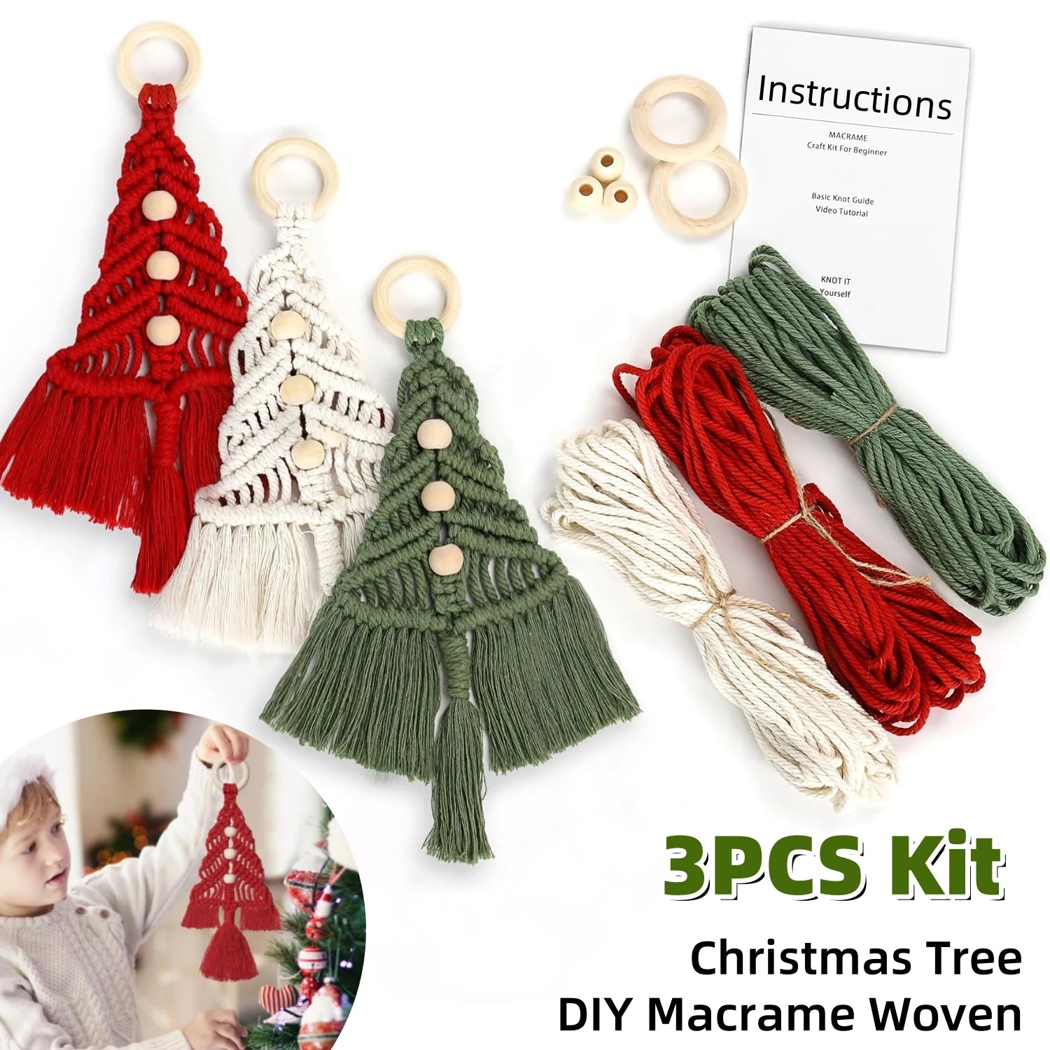 Christmas Tree DIY Woven Kit Macrame Christmas Boho Woven Wall Tree Decor Hanging Ornaments Art Crafts Party Xmas Craft Gift Kit