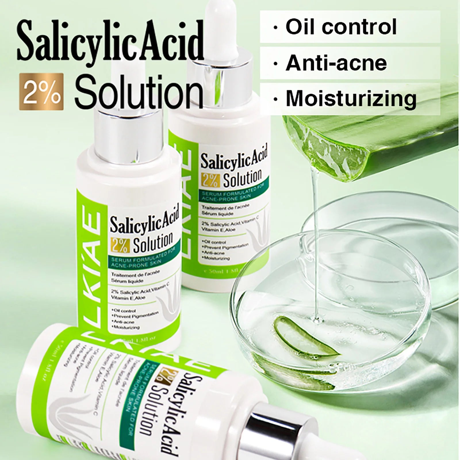 Aloe Vera Brightening Face Serum, Idea Facial Essence to Reduce Acne, with Vitamin C, Vitamin E, Moisturizing, Clean Skin, 50ml