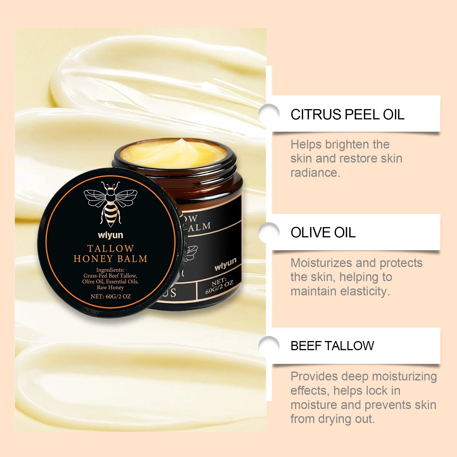 Beef Tallow Face Cream Improves Loose Skin Lasting Moisturizing Soothing Anti Aging Lifting Brightening Nourishing Skin Care