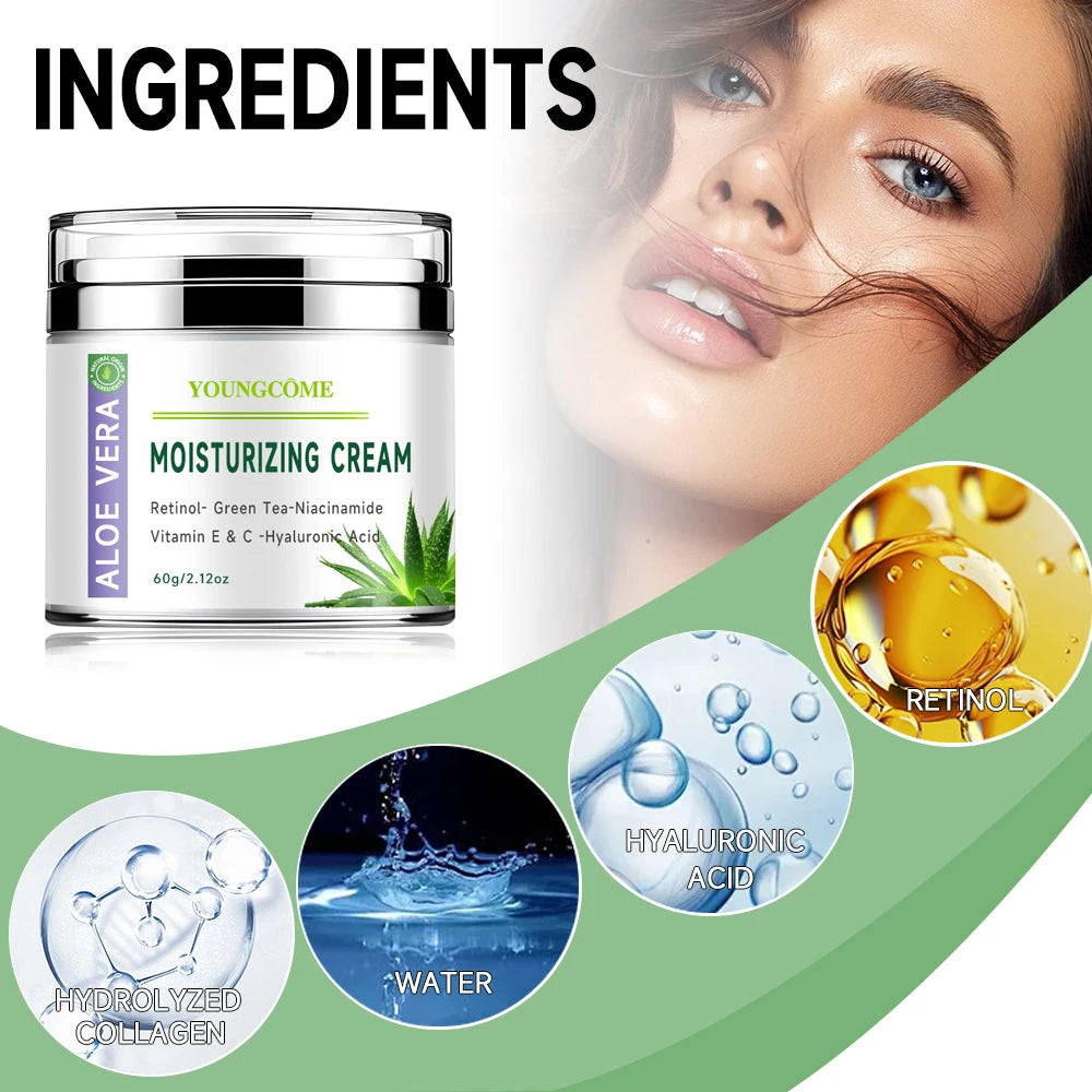 Aloe Vera Soothing, Deep Moisturizing, Multi-Functional Mild Formula Free of Alcohol, Mineral Oil,Anti-Aging Moisturizing Cream