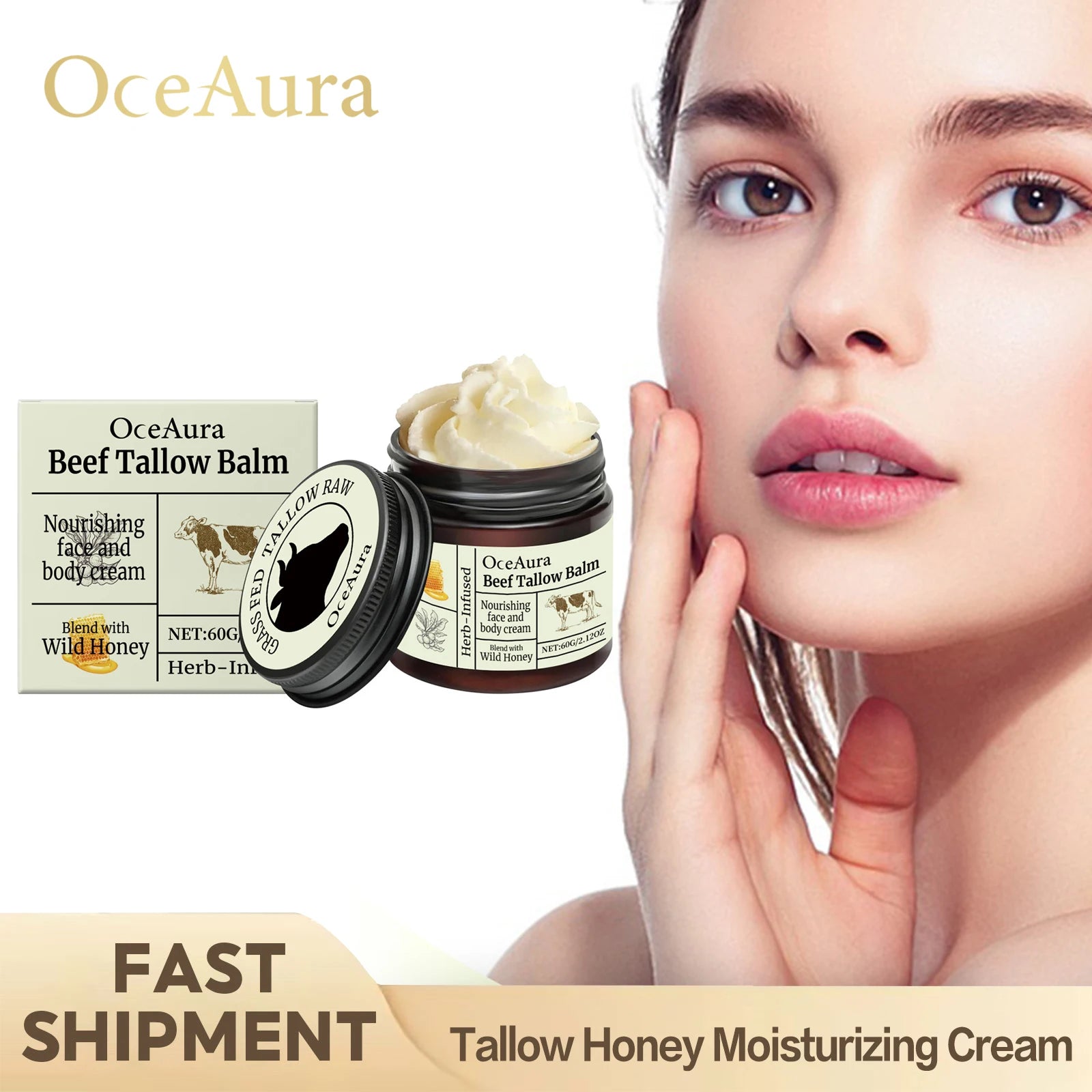 Beef Tallow Nourishing Balm Deep Hydration Smoothing Firming Fade Fine Lines Skin Repair Rejuvenation Brighten Skin Care Product