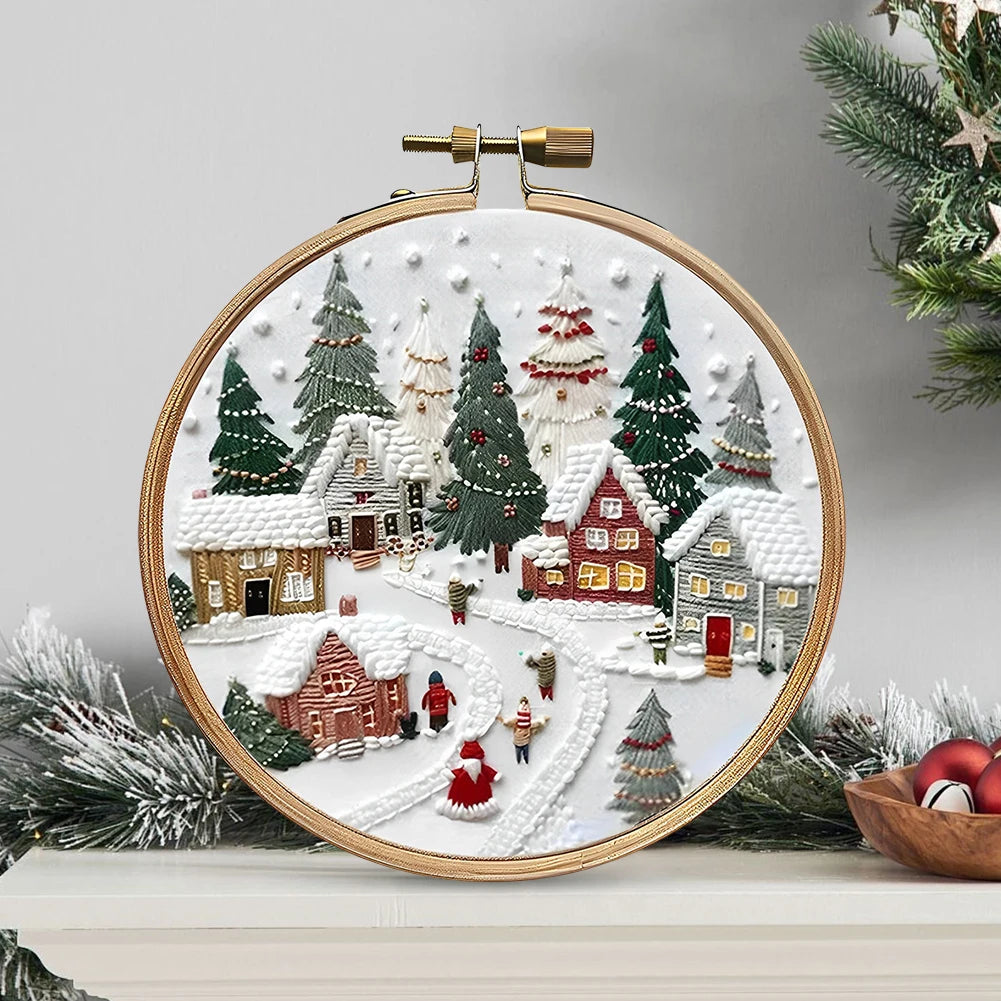 Christmas DIY Embroidery Kit Wreath Printed Pattern Cross Stitch Set Handmade Sewing Art Craft Kit for Beginners Adults Needlewo