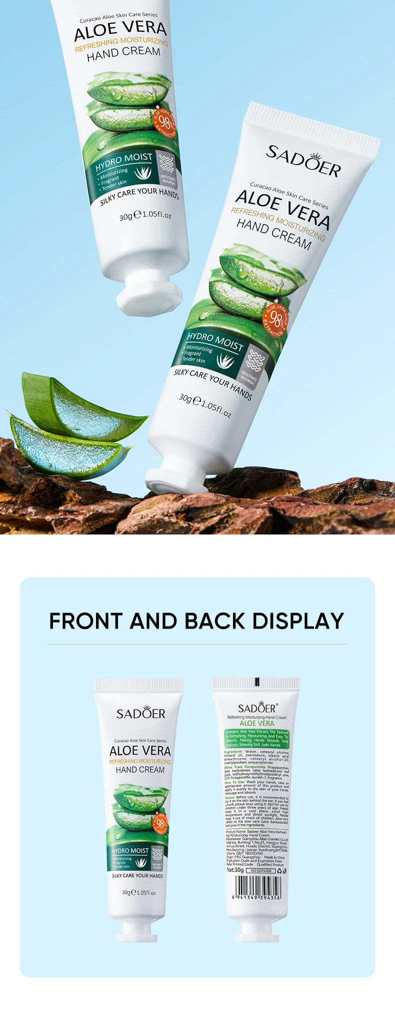 Aloe Vera Hand Cream Lotions Serum Repair Nourishing Hand Skin Care Anti Dryness Chapping Anti Aging Whitening Hand Cream 30g