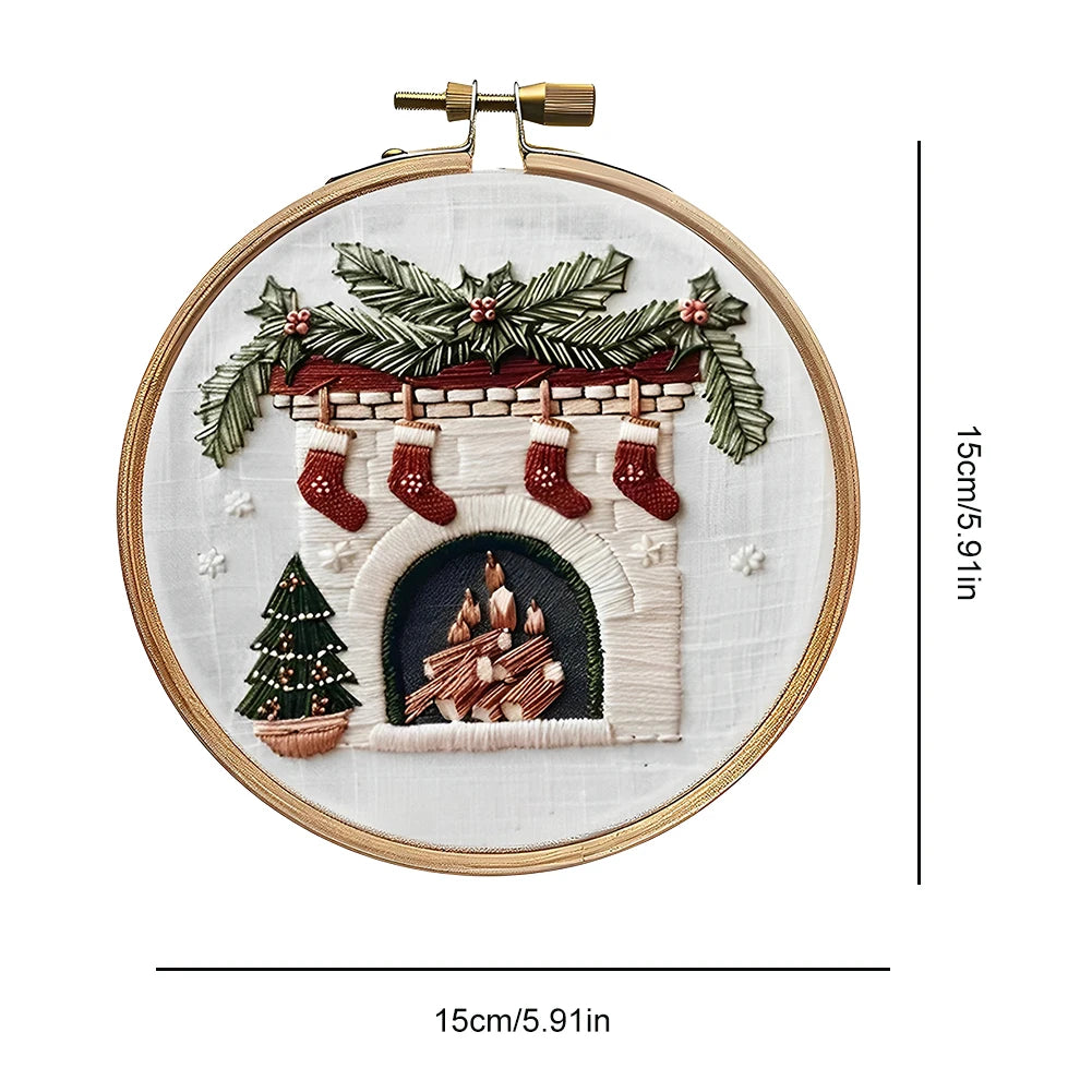 Christmas DIY Embroidery Kit Wreath Printed Pattern Cross Stitch Set Handmade Sewing Art Craft Kit for Beginners Adults Needlewo