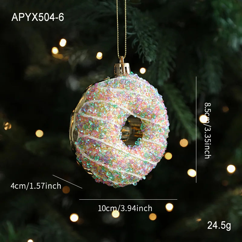 Christmas Tree Hanging Ornament Candy Cane Donut Golden Pendants 2026 Navidad New Year Home Party Decoration Festival Supplies