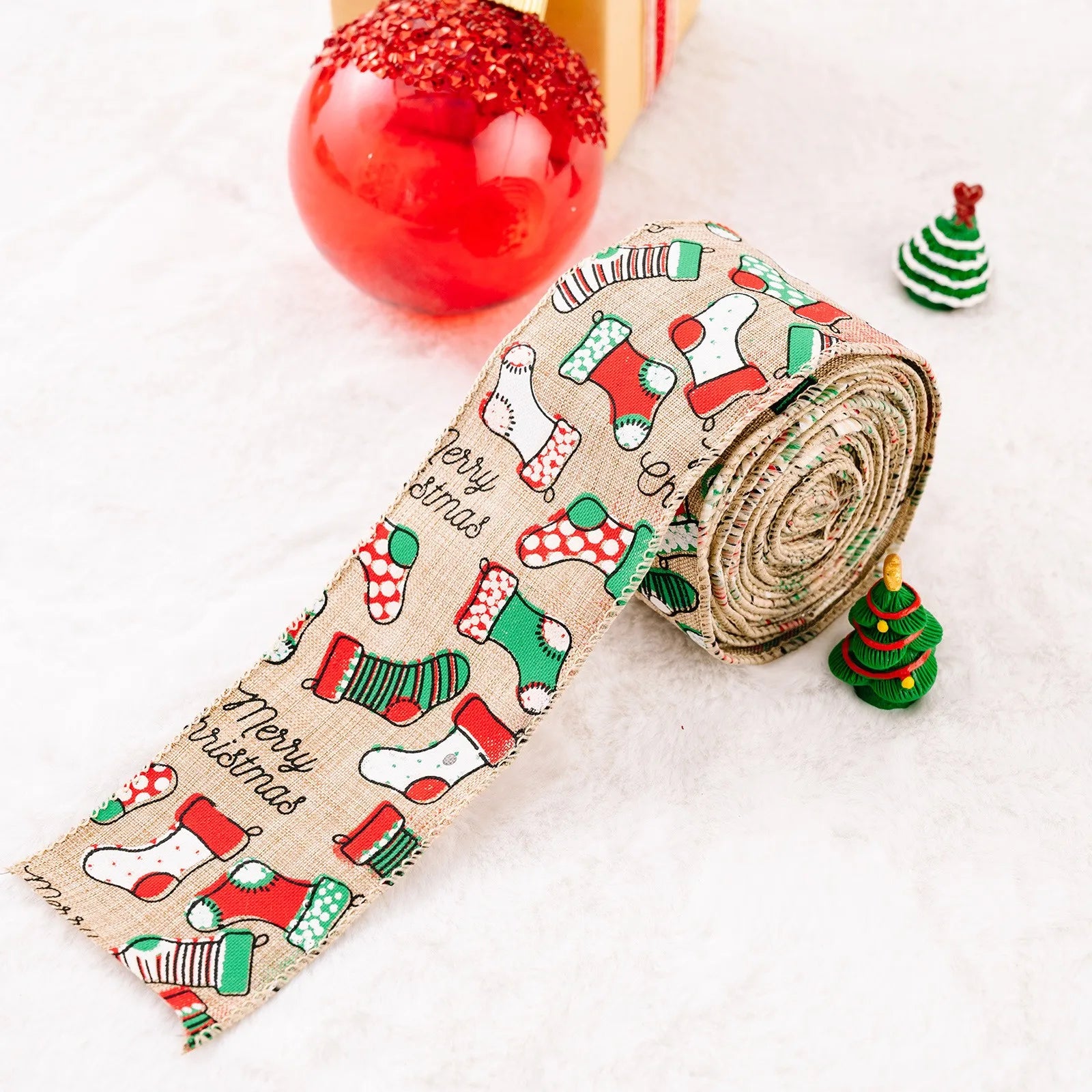 Christmas Fabric Ribbon Burlap Ribbon Christmas Tree Decor Ribbon Diy Wreath Bows Crafts Gift Wrapping Ribbon New Year Supplies