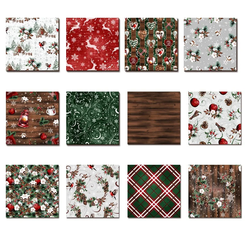 Merry Christmas Scrapbooking Craft Paper Assorted Pattern Background Art Origami Cardstock Single-Sided Vintage Scrapbooking DIY