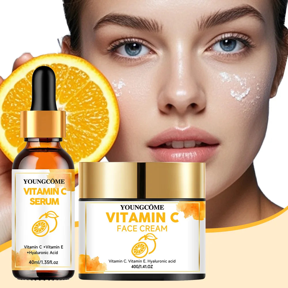 Vitamin C Facial Essence Cream Whitening Brightening Anti-Wrinkle Nourishing Redness Relief Moisturizing Face Serum Skin Care