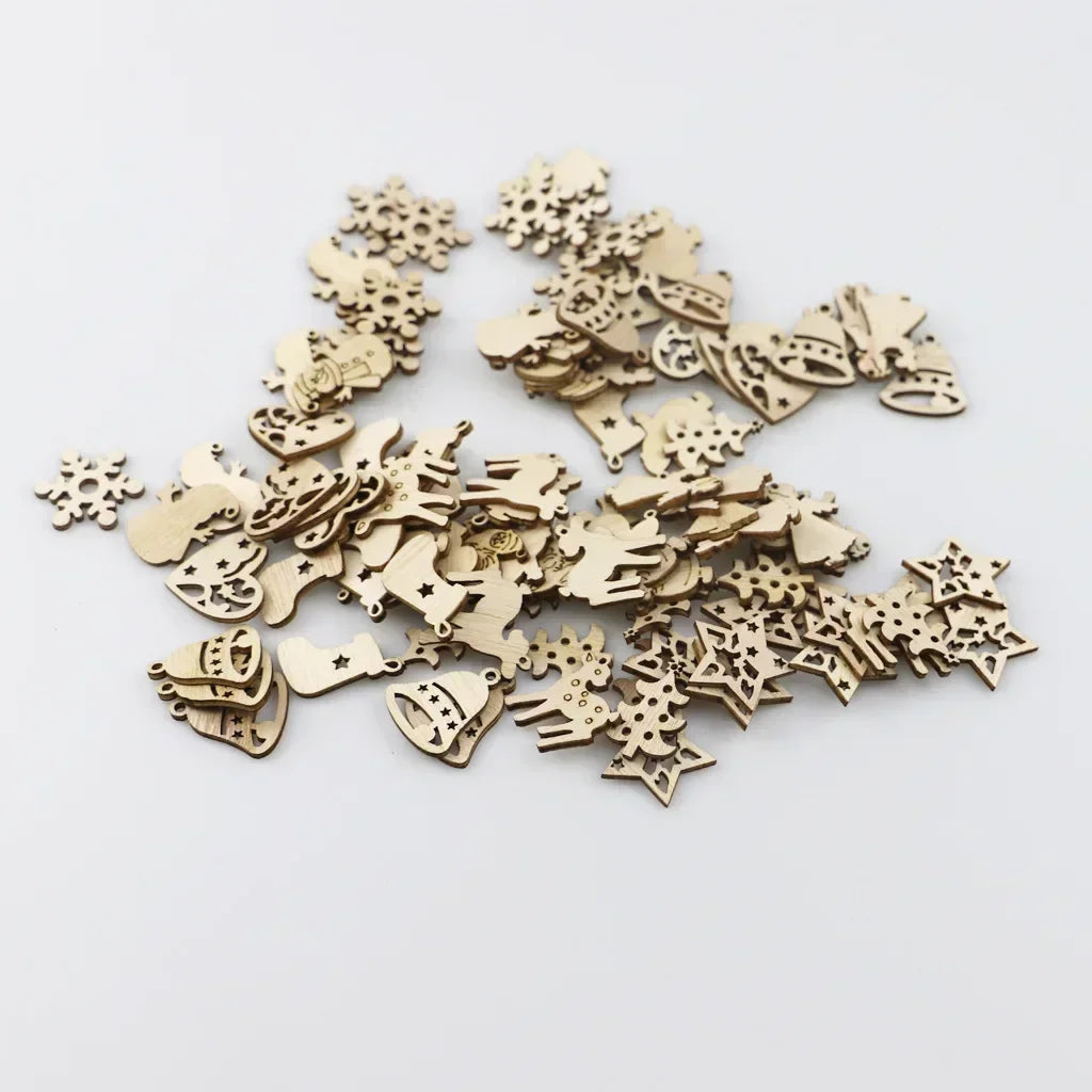 50PCS Christmas Wooden Ornaments Unfinished Wood Craft for Winter Christmas Hanging Decoration