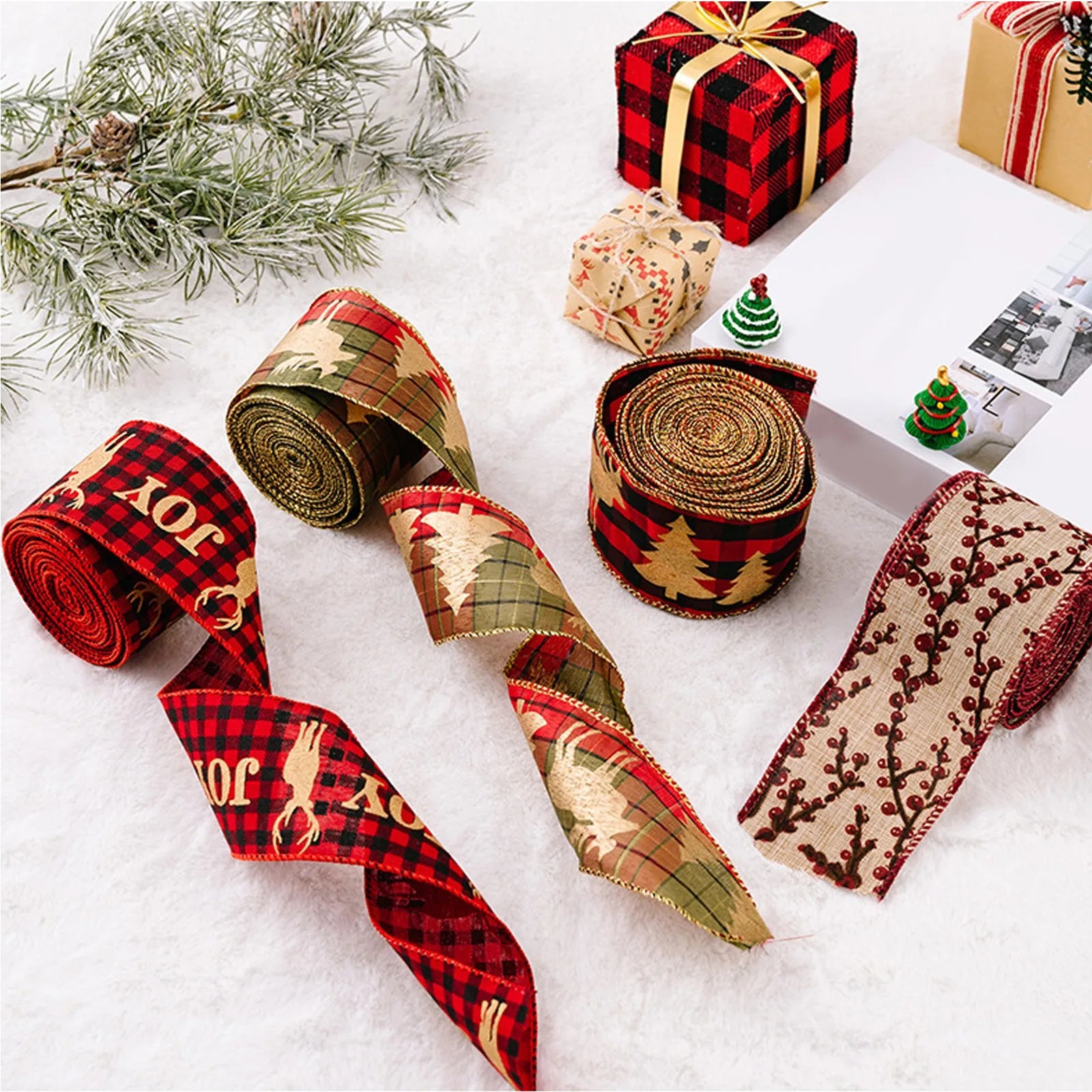 Christmas Fabric Ribbon Burlap Ribbon Christmas Tree Decor Ribbon Diy Wreath Bows Crafts Gift Wrapping Ribbon New Year Supplies
