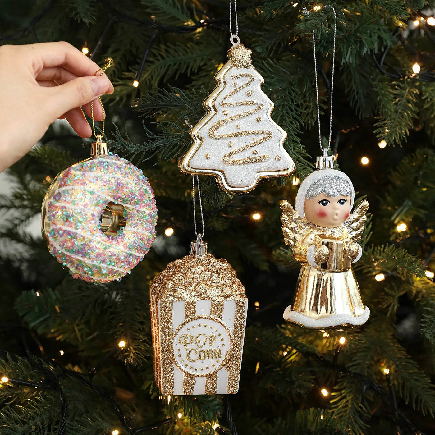 Christmas Tree Hanging Ornament Candy Cane Donut Golden Pendants 2026 Navidad New Year Home Party Decoration Festival Supplies