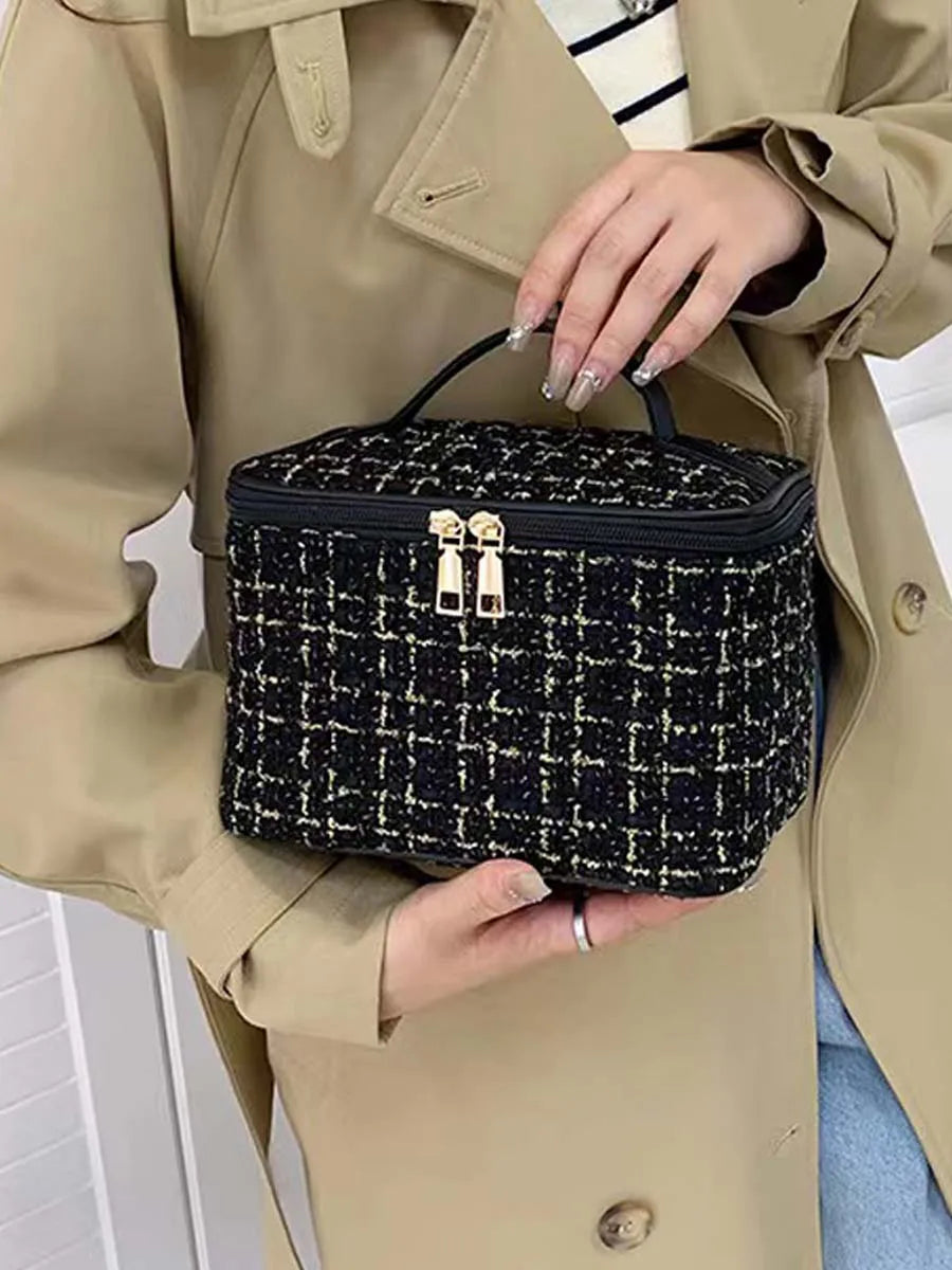 Fashion Cosmetic Bag Large Capacity Portable Handbag Woven Cosmetics Makeup Brush Storage Household Travel Wash Bag