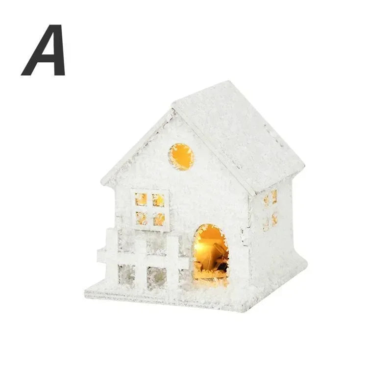 Xmas Ornament Christmas Led Light Wooden House with Snowflake Luminous Cabin Christmas Decorations