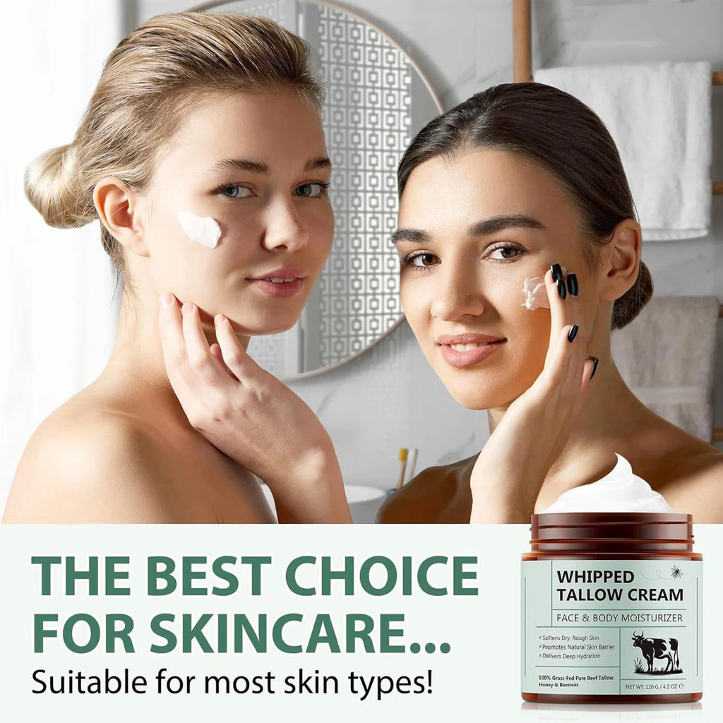 Tallow Face Cream Moisturizer Organic-Grass Fed Whipped Beef Tallow with Honey Beeswax Nourishing Moisturizing for Face Body