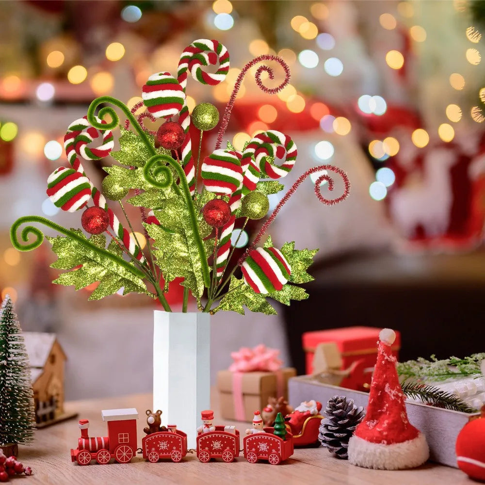 Christmas Tree Decoration Ornament with Gold Scallion Sparkling Pink Green Candy Twirling Christmas Decorations