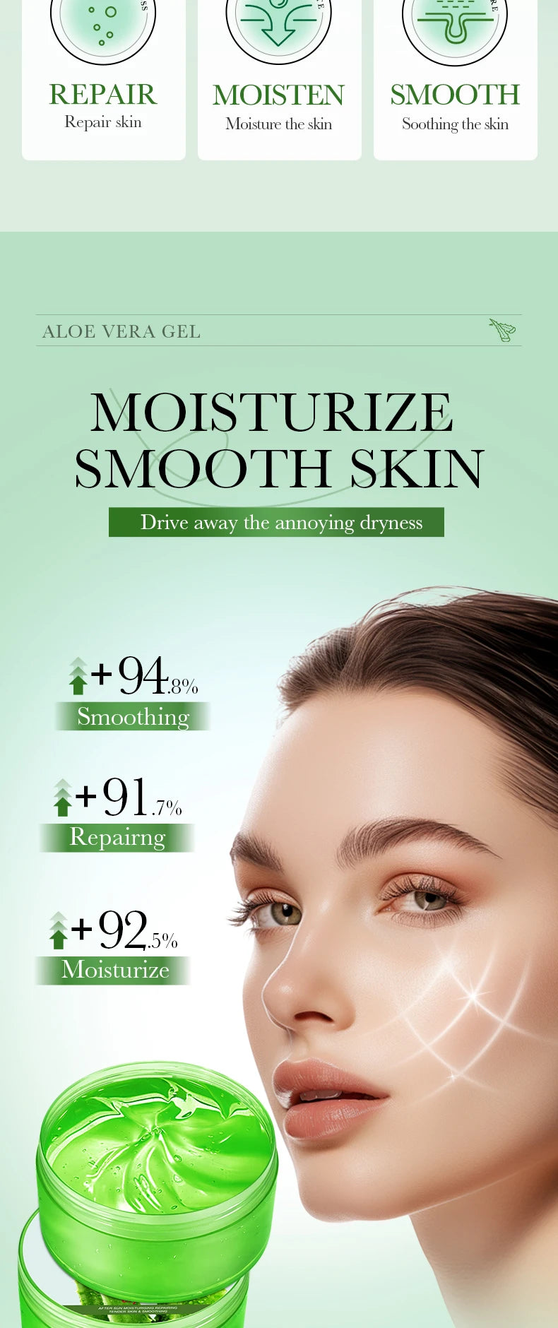 Aloe Vera Extract Gel For Face & Body, 99% Aloe Gel Essence Soothing Moisturizing Skin After Sun Care, For Scalp &Hair Hydration