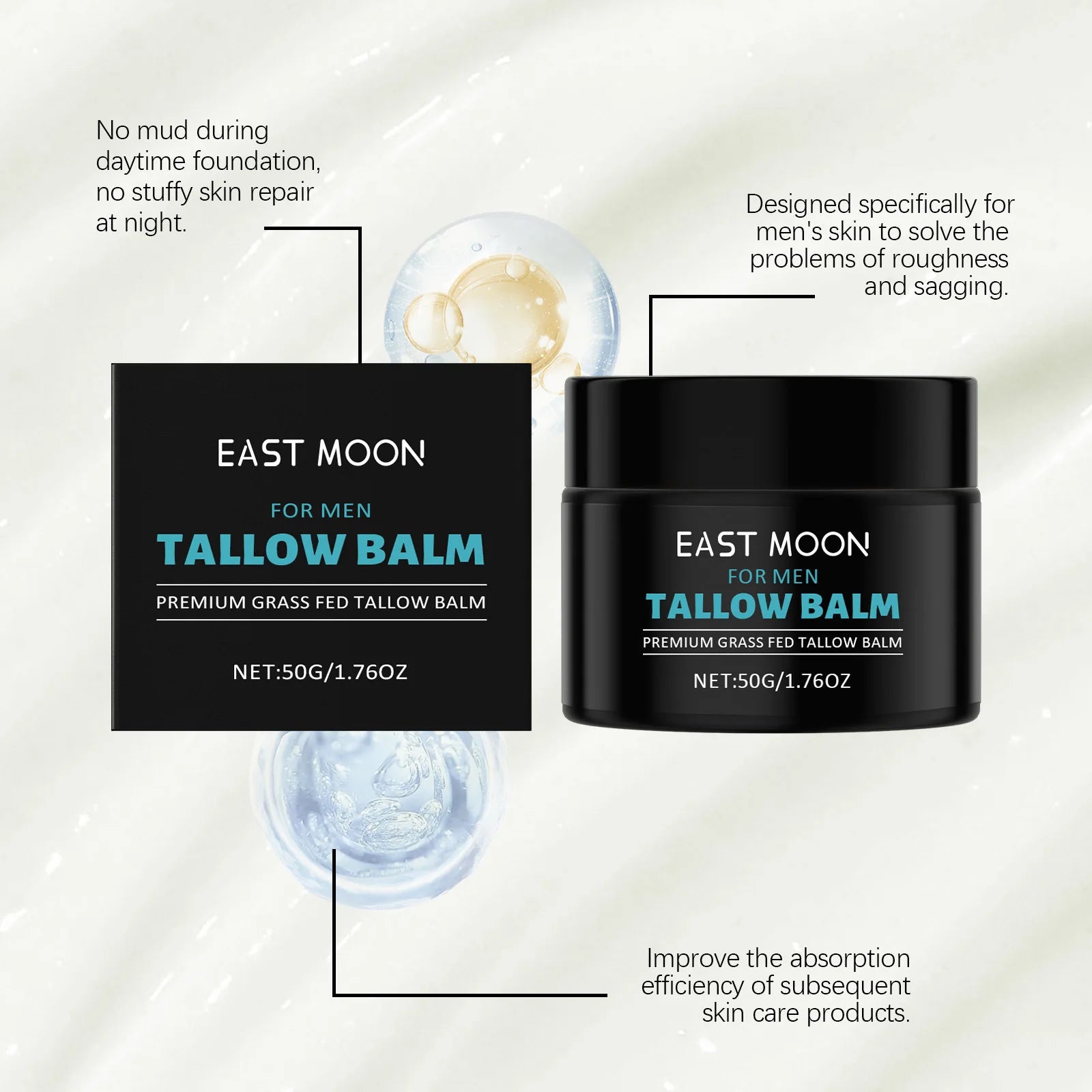 Tallow Facial Care Balm for Man Nourish Dry Improve Elasticity Remove W-rinkle Oil Control Glowing Skin Face Moisturizer Creams