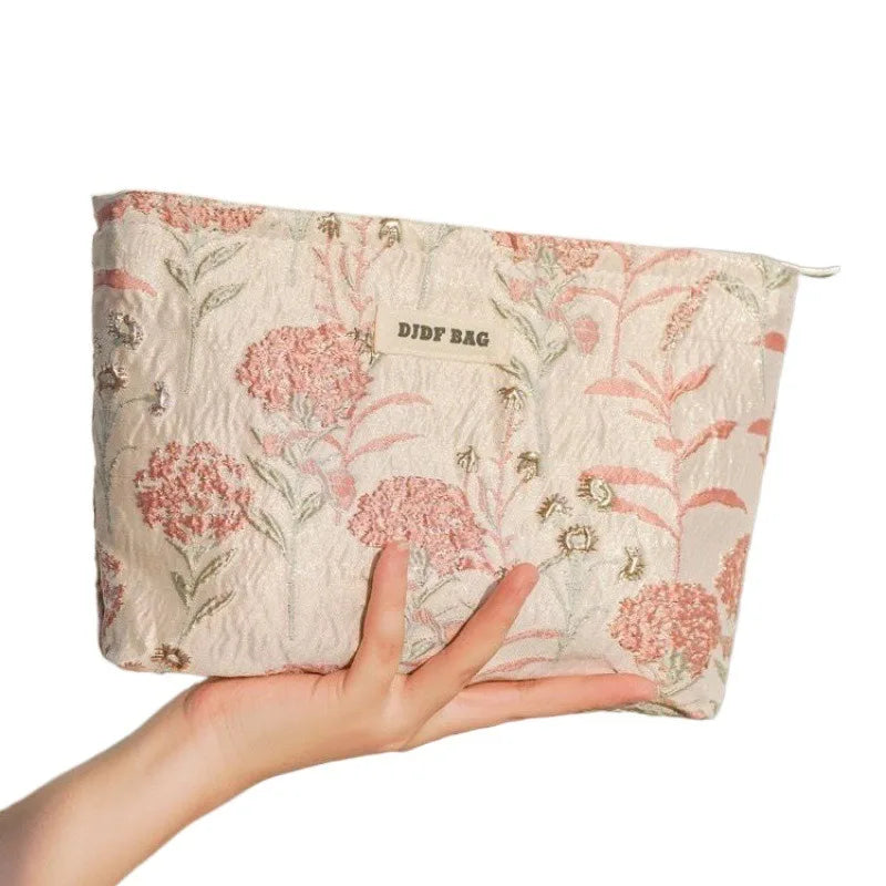 Women's Makeup Bag Pink Bouquet Bulk Cosmetics Lipstick Storage Bag Travel Toiletry Bag Commuting Handy Hand Grab Bag Ins Style