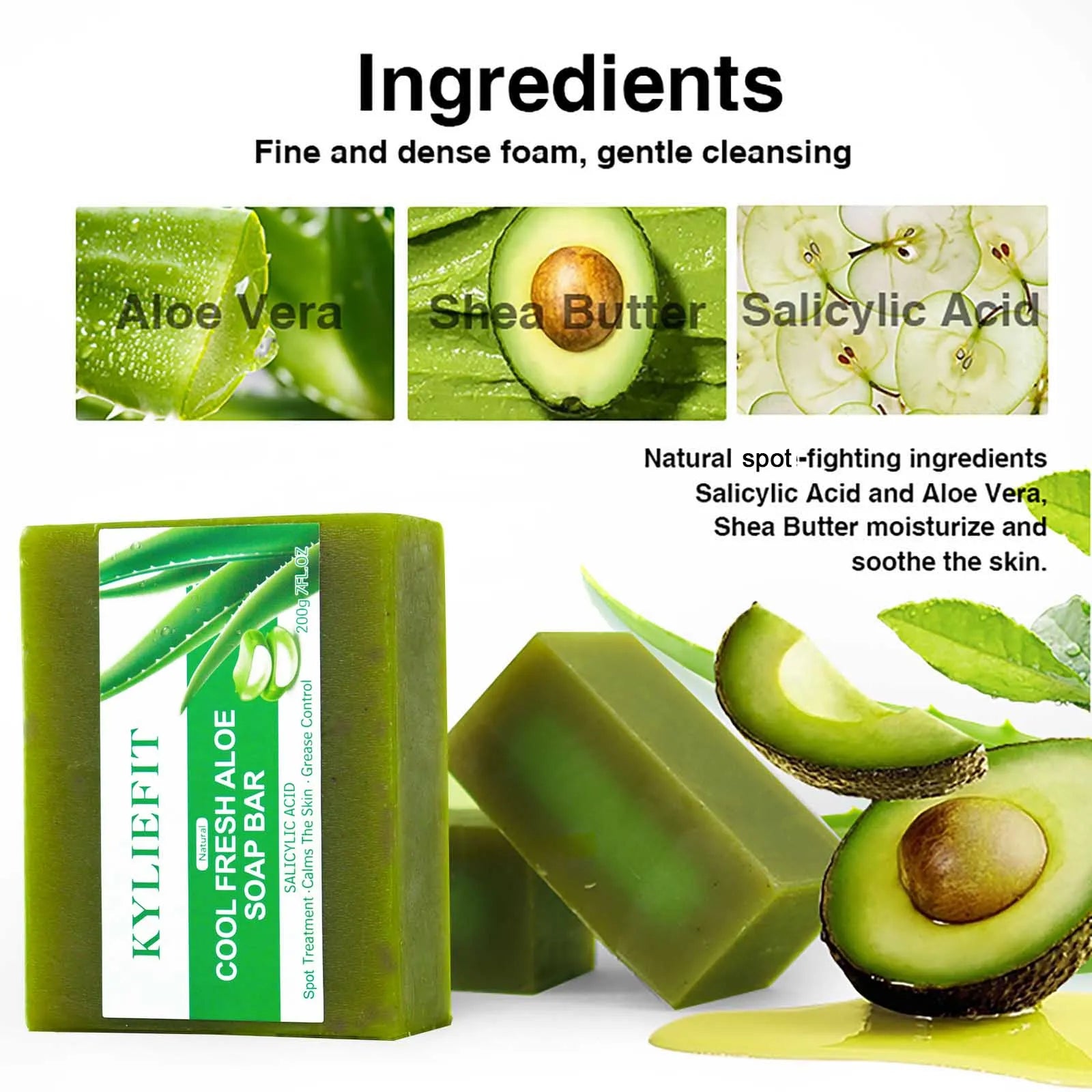Aloe Brightening Soap Bar, Reduce Dark Spots, Sun Spots, Acne, Oil Control, Clean Stains, Exfoliation, For Face and Body