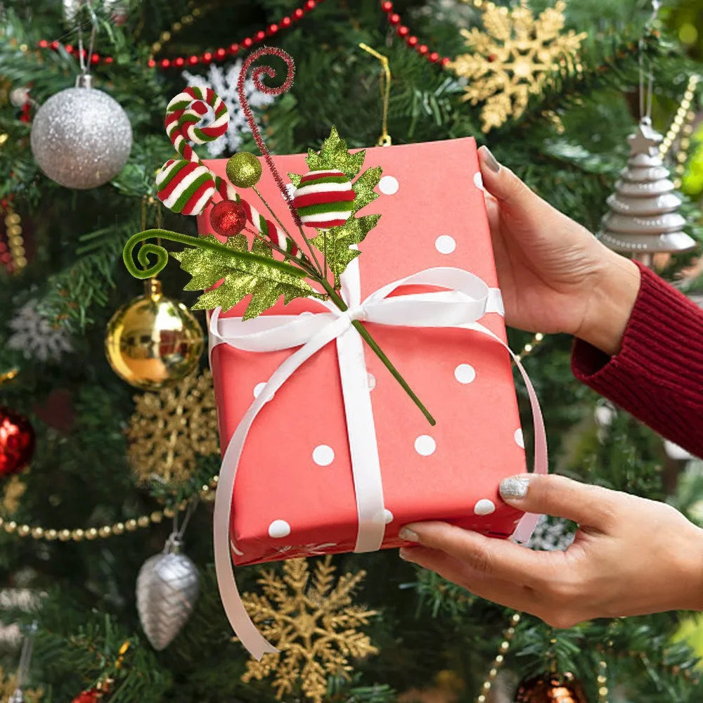 Christmas Tree Decoration Ornament with Gold Scallion Sparkling Pink Green Candy Twirling Christmas Decorations