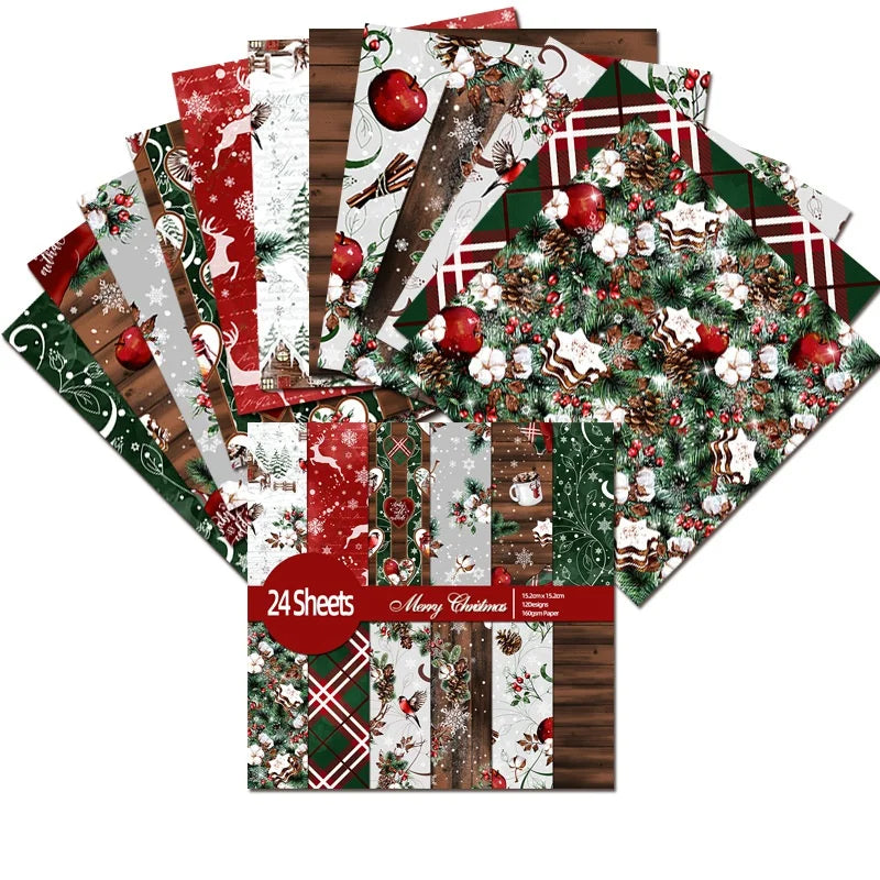 Merry Christmas Scrapbooking Craft Paper Assorted Pattern Background Art Origami Cardstock Single-Sided Vintage Scrapbooking DIY