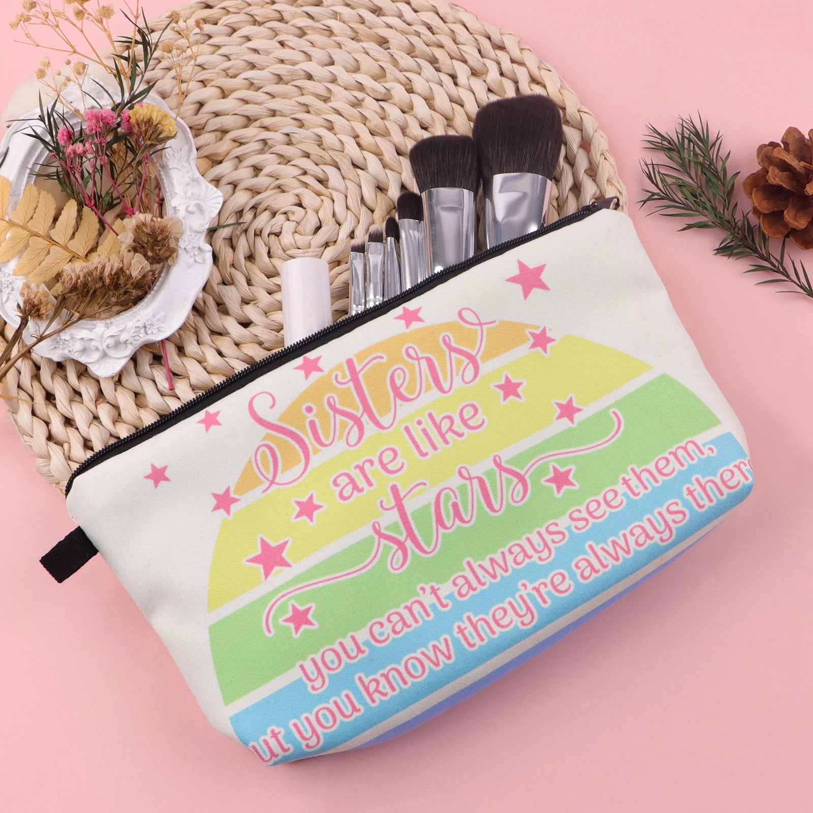 Simple Quotes Cosmetic Bags Portable for Women Cartoon Phrase Travel Storage Bag Lipstick Cosmetics Small Bags Organizer Case