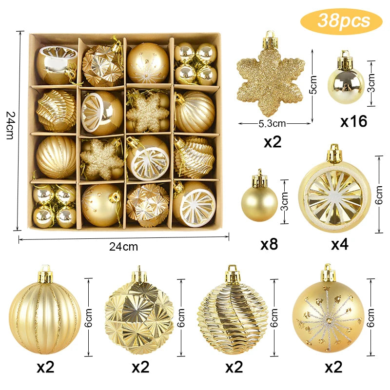 Christmas Ball Ornament Set Big Xmas Tree Hanging Pendant Snowflake Merry Christmas Decoration for Home 2025 New Year Party Gift