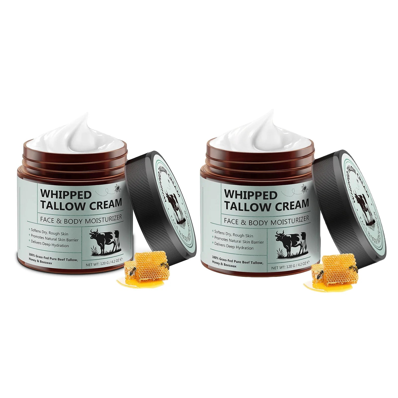 Tallow Face Cream Moisturizer Organic-Grass Fed Whipped Beef Tallow with Honey Beeswax Nourishing Moisturizing for Face Body
