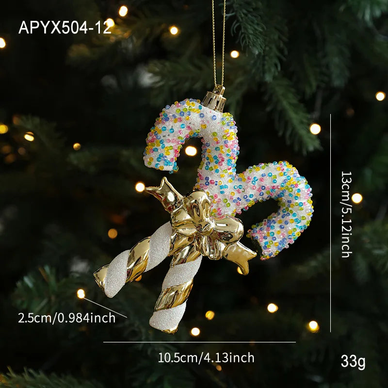 Christmas Tree Hanging Ornament Candy Cane Donut Golden Pendants 2026 Navidad New Year Home Party Decoration Festival Supplies