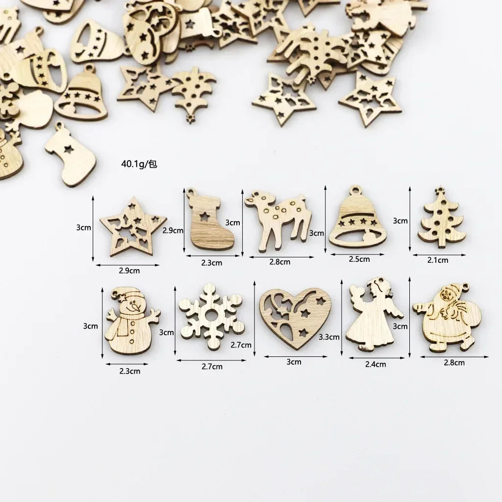 50PCS Christmas Wooden Ornaments Unfinished Wood Craft for Winter Christmas Hanging Decoration