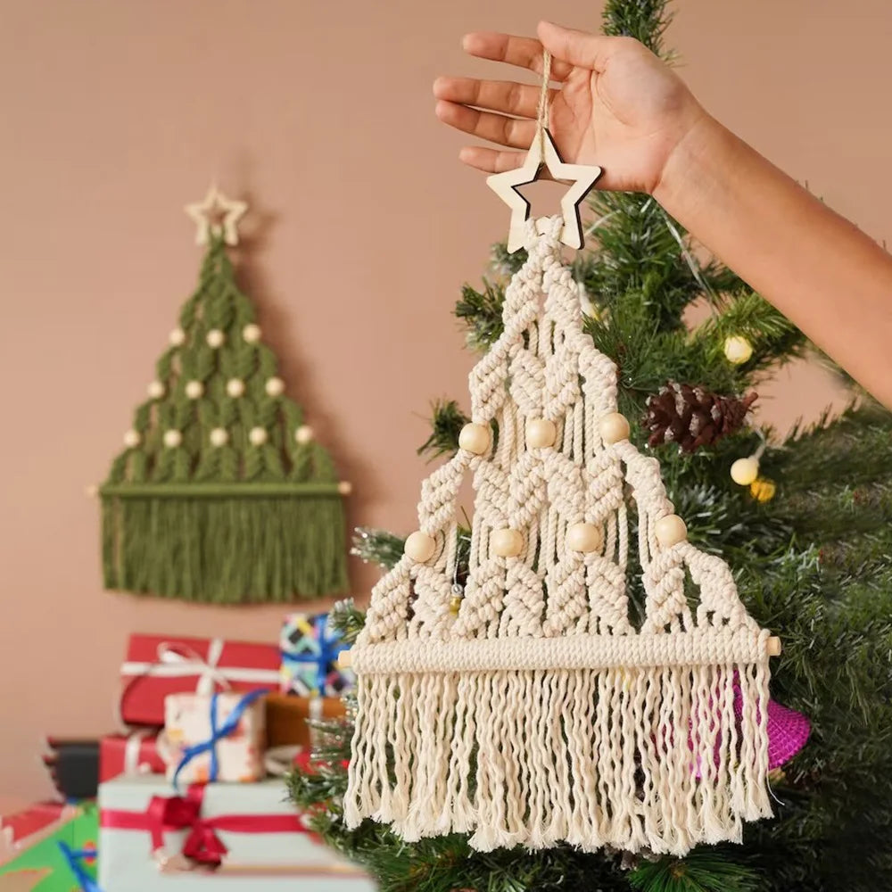 Christmas Tree DIY Woven Kit Macrame Christmas Boho Woven Wall Tree Decor Hanging Ornaments Art Crafts Party Xmas Craft Gift Kit